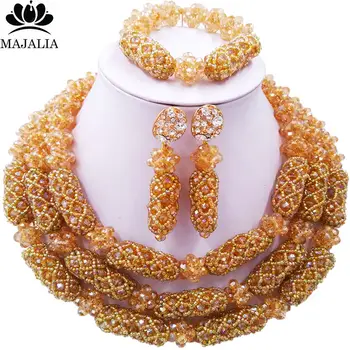 

Majalia Luxury Ladies African Jewelry Nigerian Wedding Set Gold ab Crystal Necklace Bride Jewelry Sets Free Shipping 3WS006