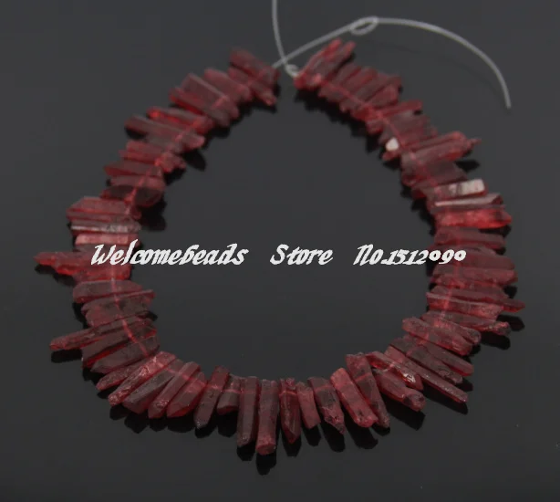 72pcs/str of Raw Natural Crystal Red Quartz Point Pendants,Rock Quartz Crystal Graduated Jewelry Making Beads 4-7x15-33mm