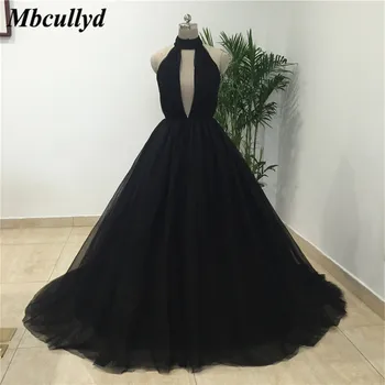 

Mbcullyd Sexy Halter Neck Wedding Guest Dresses New Fashion Black Dress Evening Wear Cheap Backless Vestidos de fiesta