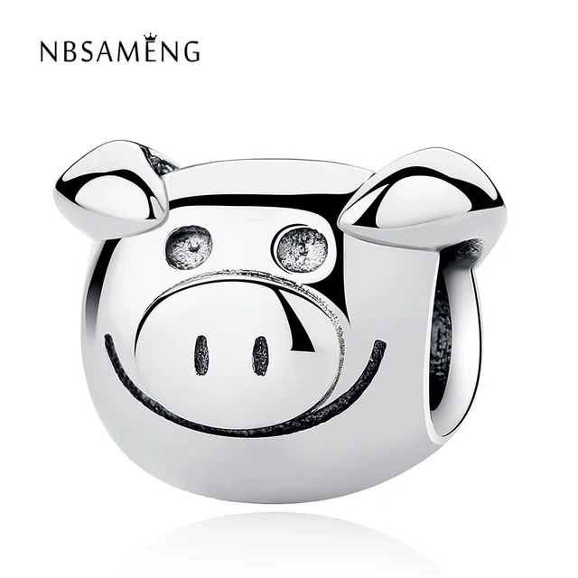 

Authentic 100% 925 Sterling Silver Bead Charm Vintage Cute Pig Animal Beads Fit Original Pandora Bracelets Bangles DIY Jewelry