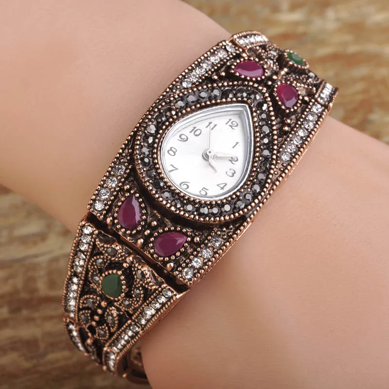 Blucome часы-браслет винтажные турецкие Ручные ювелирные изделия для женщин reloj античный золотой цвет Хрустальные Часы Браслеты mujer Bijoux