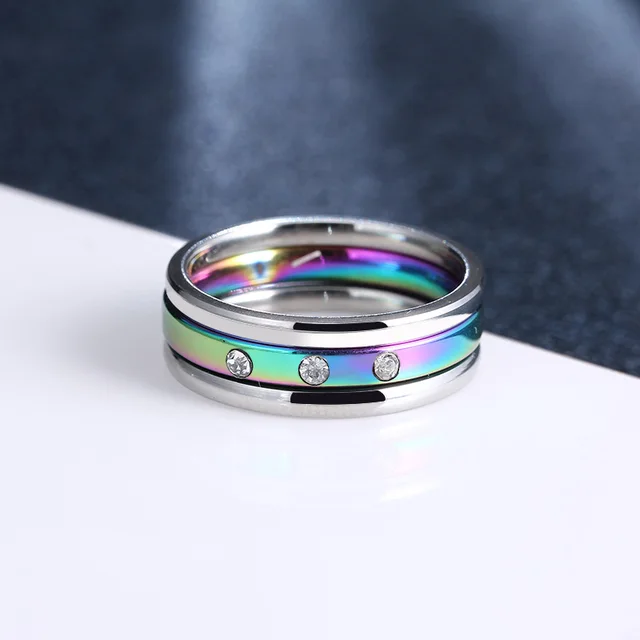 CACANA Titanium Stainless Steel Rings For Women Three Circles Three Zircon Engag CACANA Titanium Stainless Steel Rings For Women Three Circles Three Zircon Engag