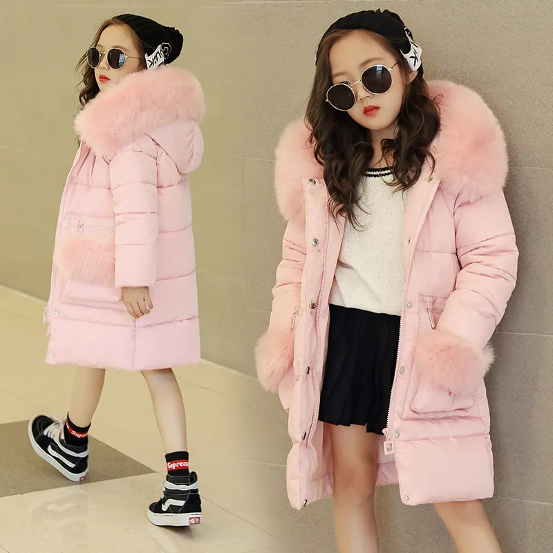 

-25Degree New Children Winter Jacket Girl Winter Coat Kids Warm Thick Fur Collar Hooded long down Coats For Teenage 6 8 10 12 14