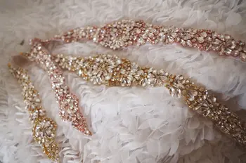 

rose gold crystal sash applique, gold rhinestone applique,2016 new arrival best seller, gold bridal sash belt trim 2pieces