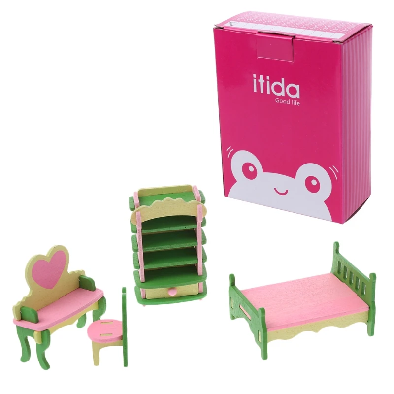 12 Styles Kid Wooden Furniture Dolls House Miniature Bath Bed Living Room Children Toy Gift