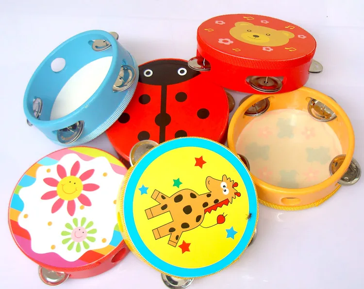 1pc Kids Educational Cartoon Wooden Drum Rattles Toy Baby Hand Drum Toy