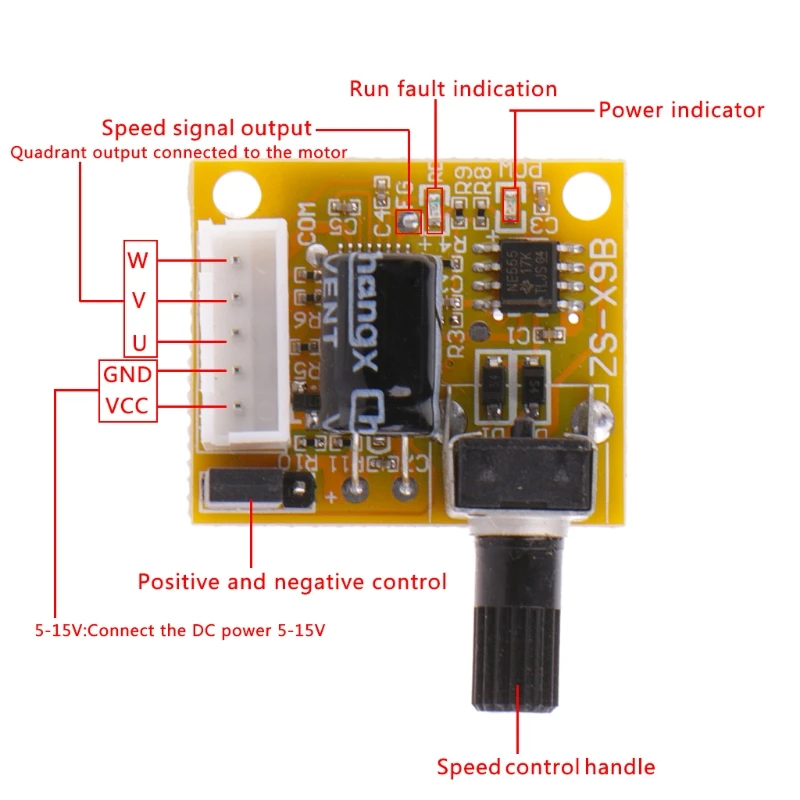 

DC 5V-12V 2A 15W Brushless Motor Speed Controller No Hall BLDC Driver Board