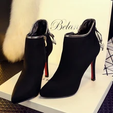 Women’s Sexy Red Bottom High Heel Pointed Toe Ankle Boots Brand Designer Sweet Bowtie Ladies Elegant Wedding Pumps Heeledd Shoes
