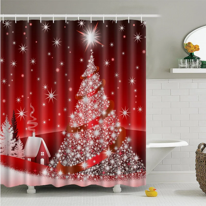 Merry Christmas Santa Claus Shower Curtain Sleepy Snowman Pattern