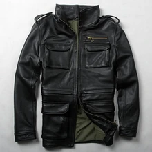 Новое поступление, мужская куртка M65 из коровьей кожи, куртка в Военном Стиле, черная куртка из натуральной кожи, Мужская Весенняя кожаная куртка