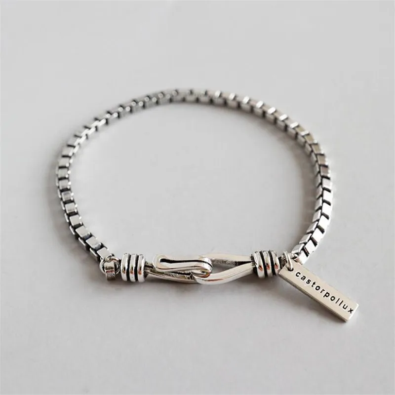 

2019 New Men Sterling Silver Bracelets Fashion Vintage Wide 3MM Box Chain For Women Trend Lovers Bracelet Unisex Ancient Jewelry