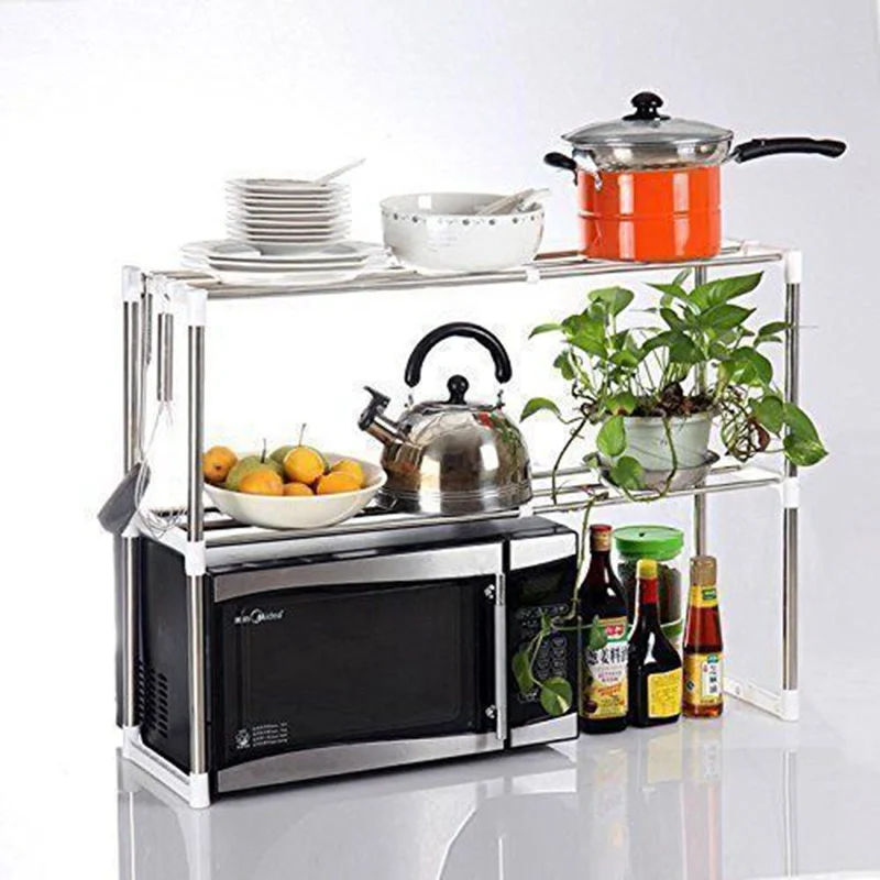 Multi function Adjustable Stainless Steel Microwave Oven Shelf Double