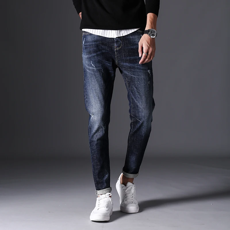 Для Мужчин's мотобрюки 2018 новый хлопок моды дизайн высокое качество обтягивающие Мужские джинсы Рваные длинные штаны джинсы для женщин Uomo