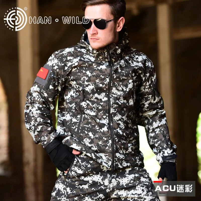 TAD Soft Shell Sharkskin Men Fleece Jacket Camouflage Clothes Hunting Jacket or Pants Outdoor Hiking Camping Windbreaker