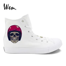 Вэнь белый Повседневная парусиновая обувь для мужчин дизайн Зомби Череп носить мотогонок шлем с высоким берцем мальчик кроссовки обувь большой размер 49