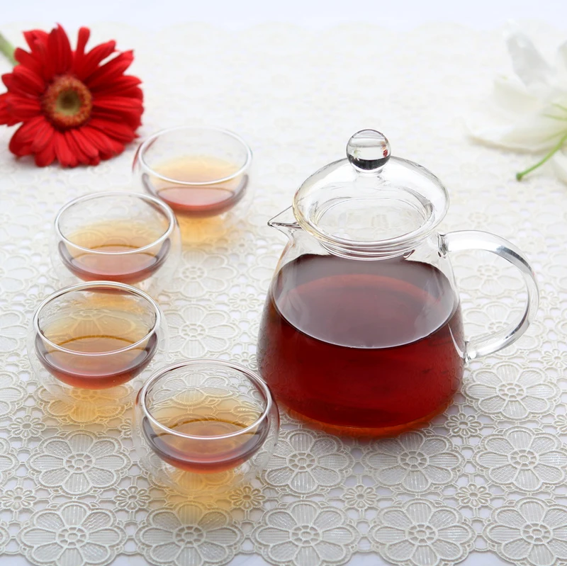 Chinese Gongfu Teapot Set 400ml teapot + 4x double wall glass tea cups