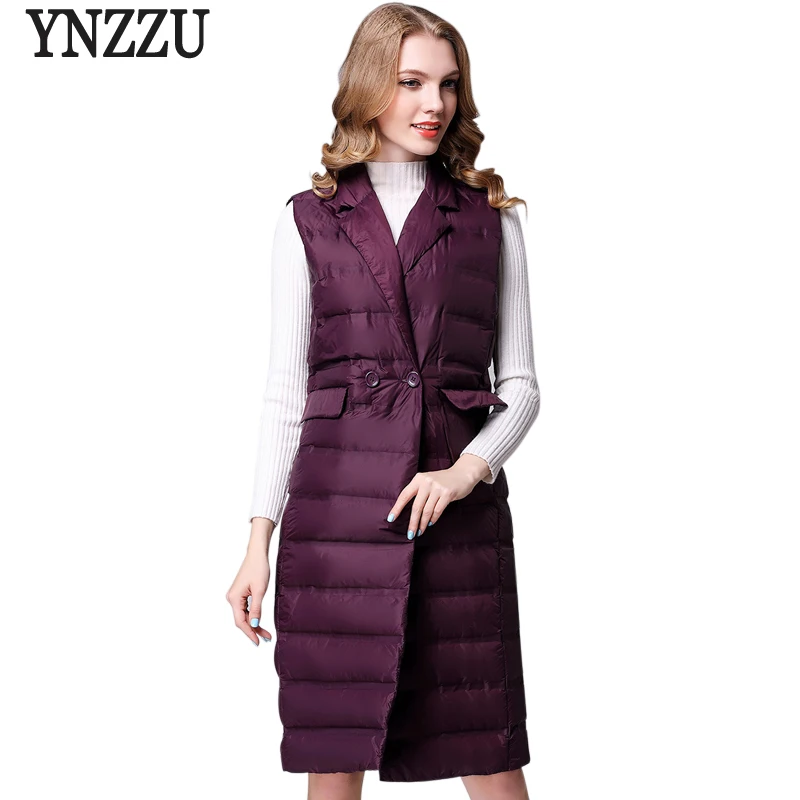 Mulheres Pato Branco Para Baixo Longo Colete 2017 Outono Inverno Feminino Magro Revestimento das Mulheres Para Baixo Casaco Sem Mangas Coletes Coletes AO204
