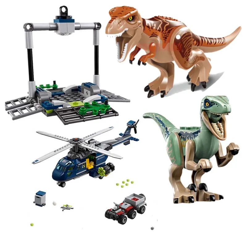 

Compatible with Legoings 75928 Jurassic World Dinosaur Park Velociraptor Blue Helicopter Pursuit Building Blocks Toys