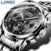 

LOREO Automatic Mechanical Mens Watches Top Brand Luxury Sports Watch Moon Phase Stainless Steel Waterproof Relogio Masculino