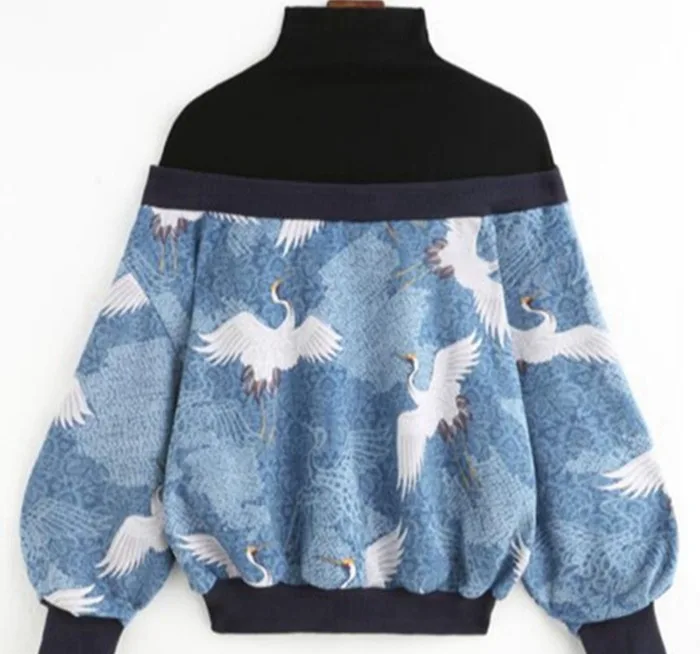 Весенняя Новая мода поддельные две части свободные строчки ленивый ветер высокий воротник дикий пуловер Толстовка