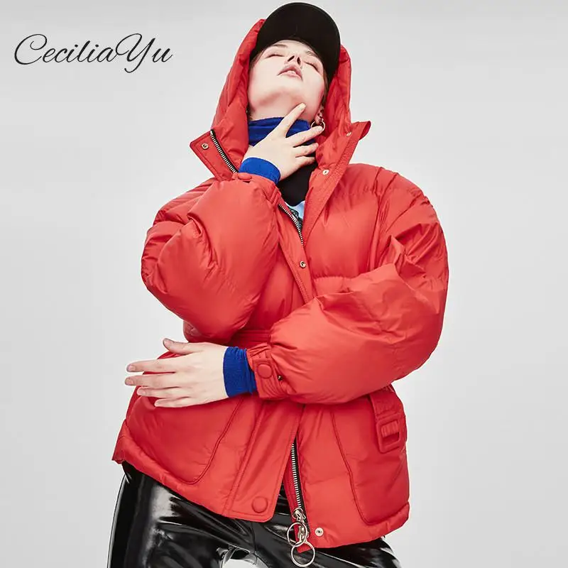 Ceciliayu 2018 Зимний новый стиль толстый свободный пуховик женский средней длины с