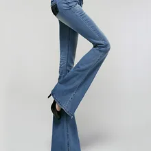 Брендовые джинсовые расклешенные джинсы женские брюки элегантные широкие длинные брюки женские тонкие винтажные обтягивающие джинсы брюки синие