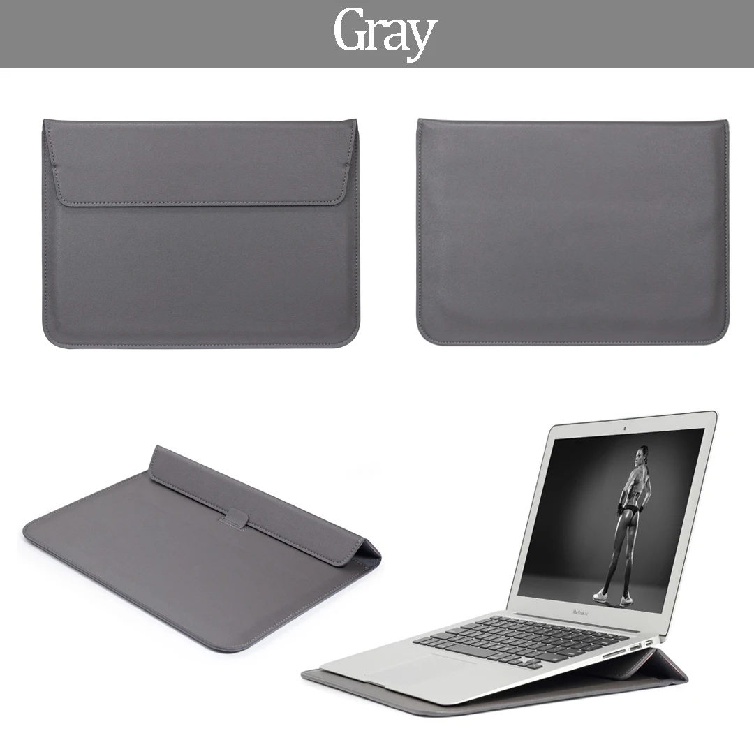 Кожаная почтовая сумка для MacBook New Air 13 A1932 для Mac Book Air 13 A1466 A1369 Pro retina New Pro 13 15 чехол для ноутбука - Цвет: Серый