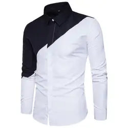 Новый Черный и белый цвета шить Мужская футболка с длинными рукавами европейский и американский стиль тонкий прилив большой рубашка