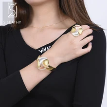 SISCATHY Luxury Geometric Shape Bracelet Rings Nigerian Wedding Jewelry Sets Three Tones Full Cubic Zirconia Inlaid Jewelry Sets SISCATHY Luxury Geometric Shape Bracelet Rings Nigerian Wedding Jewelry Sets Three Tones Full Cubic Zirconia Inlaid Jewelry Sets