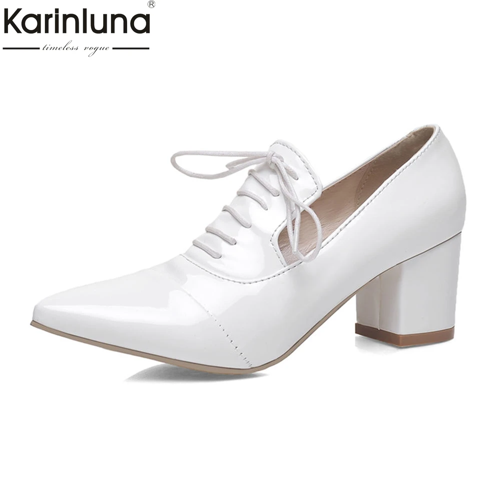 

Big Size 31-45 Shoes Woman Shoelaces Pumps Spring Chunky Heels Female Fashion Pointed Toe Elegant Women Shoes Footwear 2019