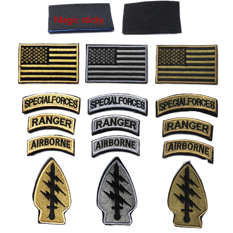 

High Qantity 3D 5pc military embroidered patch for clothes special forces ranger airborne army badge on clothing armband sticker