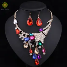 Модные женские свадебные ожерелья, серьги, наборы, Винтажное колье со стразами, ожерелья и подвески, ювелирные наборы