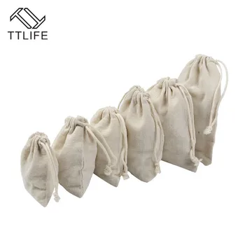 

TTLIFE Reusable Cotton Drawstring Shopping Bag Women Men Linen Travel Shopper Tote Storage Bag Wash Bath Organizer Pouch 6 Sizes