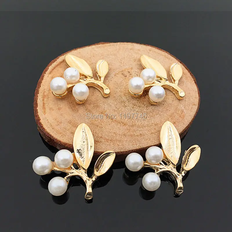 

Flat Back Gold Plated Pearls Flower Tree Button Embellishment For Hair Bow Center Mini Order 10pcs 21x22mm
