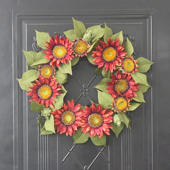 

45cm Silk Sunflower Fake Flower Wreath for Home Garden Door Window Hanging Artificial Flower Garland Wedding Party Decoration