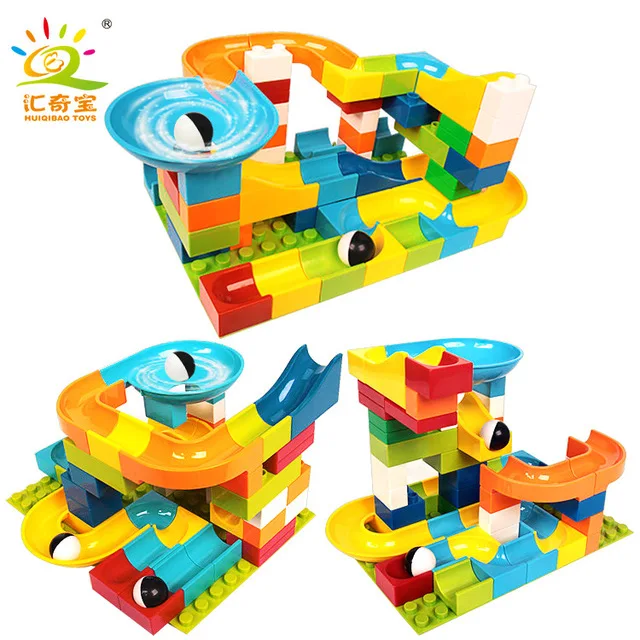 

56 Pcs Construction Marble Race Run Maze Balls Track Building Blocks Big Size Educational Bricks Compatible with Legoed Duploed