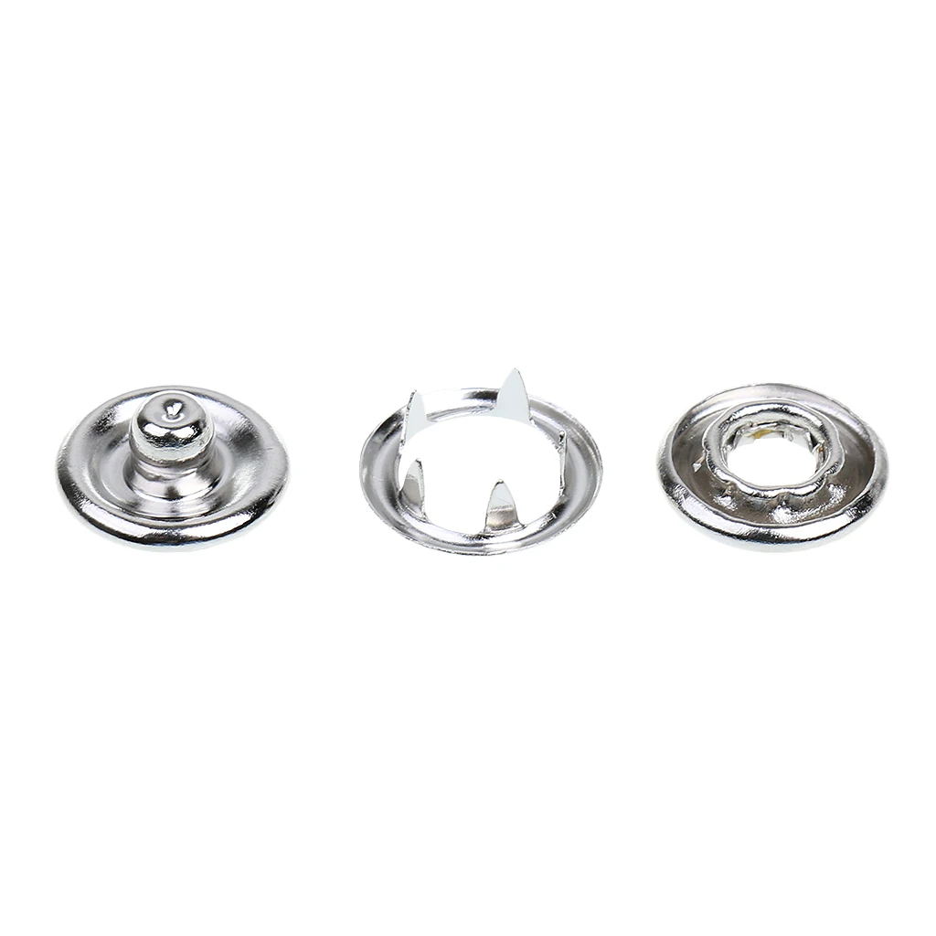 50 Sets Metal Press Snaps Fasteners Button Open Ring Rivet for Leather Clothes Baby Bibs Clips Craft Silver