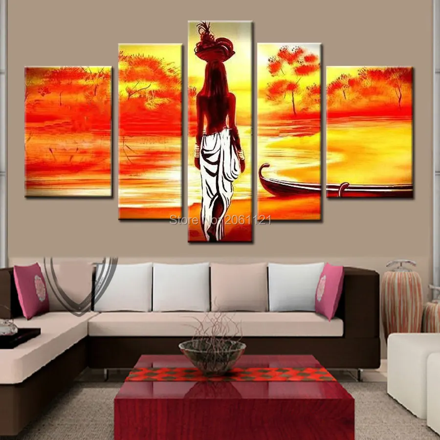 5 Piece Free Shipping Cheap Hand Painted Abstract Modern Wall