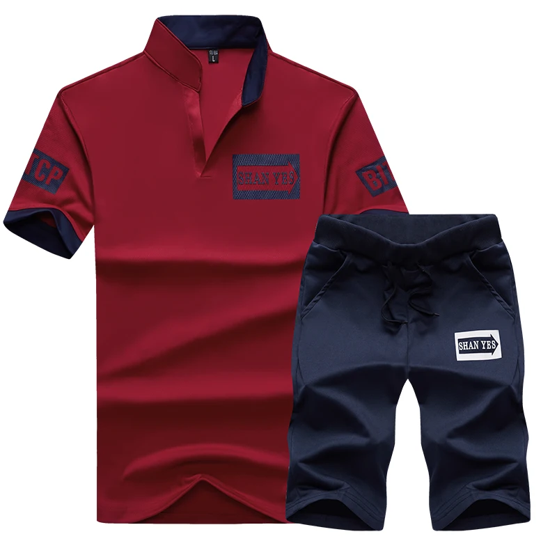 2019 Men T-shirt Shorts Set Men's Suits Summer Breathable t-shirt+shorts Sporting suits M-4XL Tracksuit Set Trending Style