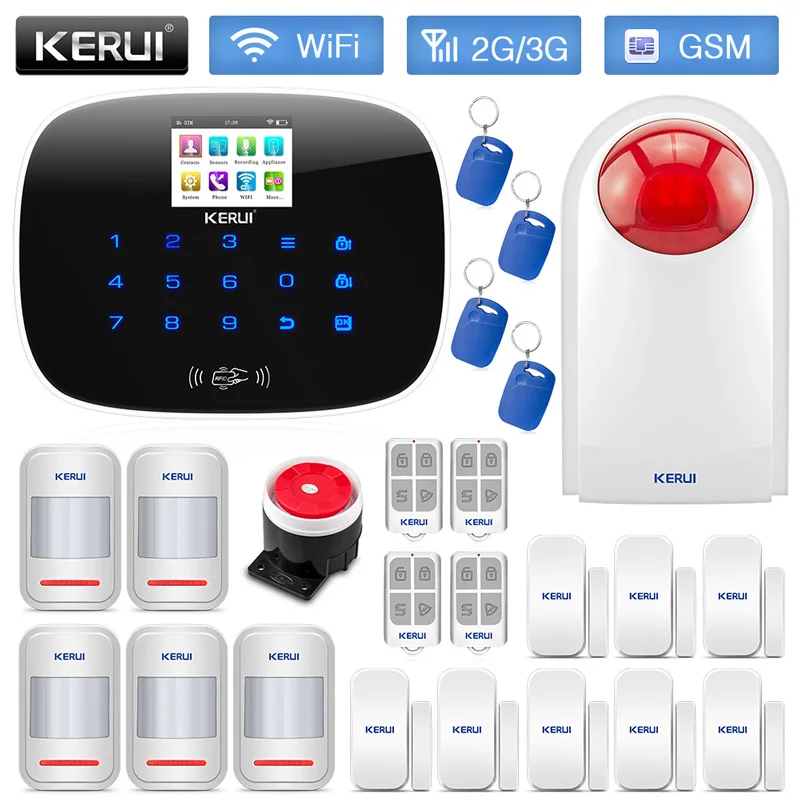 KERUI W193 WiFi 3g GSM PSTN RFID Беспроводная охранная умная домашняя система охранной сигнализации с наружной водонепроницаемой сиреной детектор движения - Цвет: Black WiFI Alarm