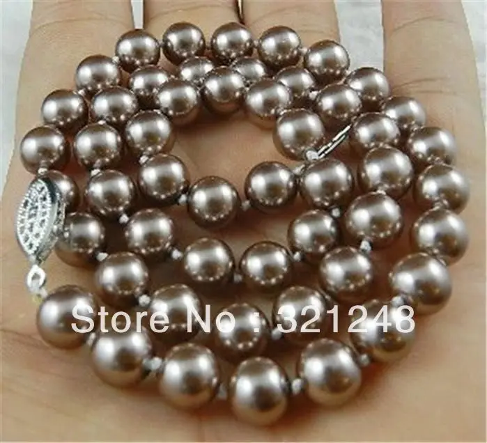 

8mm Silver Champagne South Sea Shell Pearl Necklace 18" AAA+ GE1159