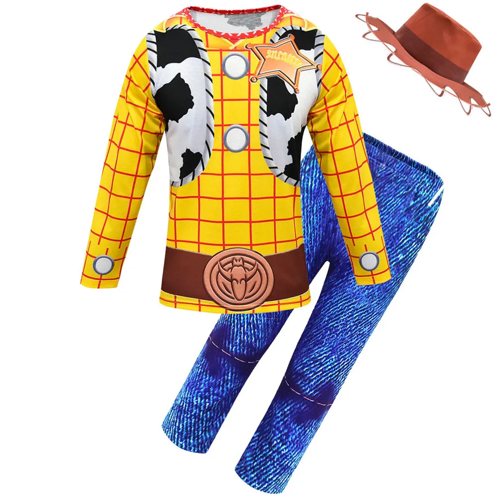 Аниме-игрушка История 4 Шериф Вуди с мультяшным принтом для маленьких мальчиков костюм для косплея «Пижама» Шериф Вуди полиции маскарадная форма для Хэллоуин костюм