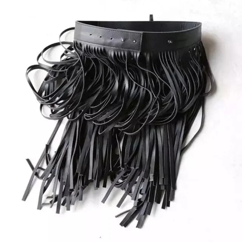 Hot Fashion Women Long Tassel Belt Faux leather fringed belt Skirt