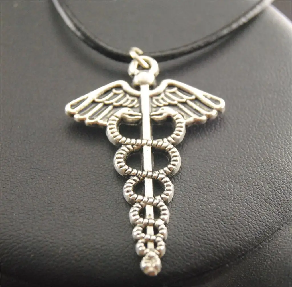 1 шт. Новинка ожерелье Ом палочка Caduceus Медицинская Подвеска черная кожаная