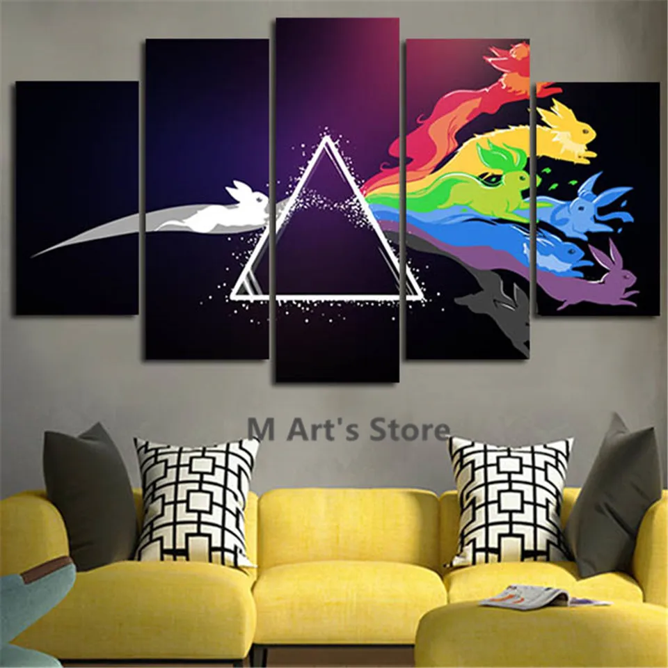 5Piece Wall Art Pokemon Canvas Poster Painting On The Wall Pictures