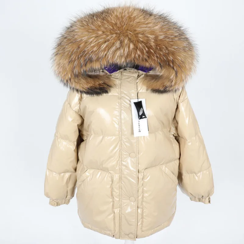 

2019 new fashion winter woman loose gloss Natural raccoon fur collar down jacket Female coat top brand