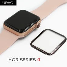 Чехол URVOI для apple watch series 4, 3, 2, 1, закаленное стекло, изогнутая полная пленка, 3D Защита экрана для iWatch, мембранная линза 40, 44 мм