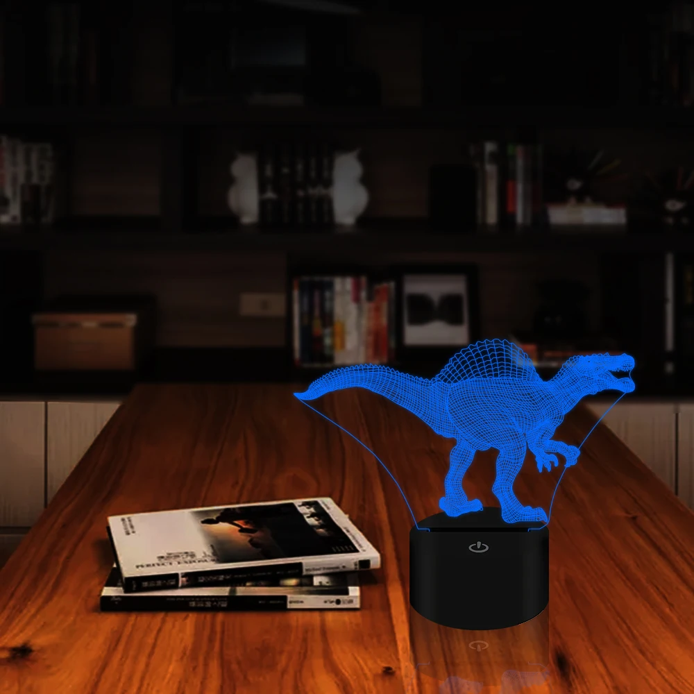 Ночные лампы в форме динозавра Spinosaurus 7 меняющихся цветов USB порт идеальный