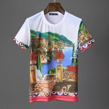 Мужские дизайнерские футболки DUYOU с 3D принтом пейзажной живописи, летние футболки с коротким рукавом в стиле хип-хоп, хлопок, топы, футболки