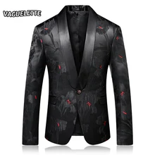 Вышитый мужской блейзер с цветочным принтом, приталенный пиджак на одной пуговице, мужской сценический костюм, Свадебный Мужской Блейзер с узором, M-4XL